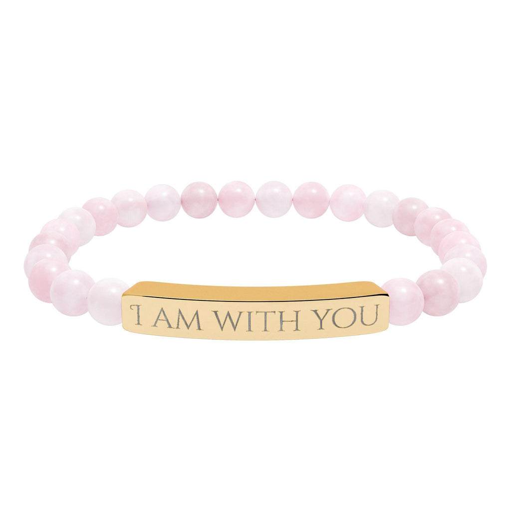 I Am With You Natural Stone Stretch Bar Bracelet | Engraved Christian Bracelet