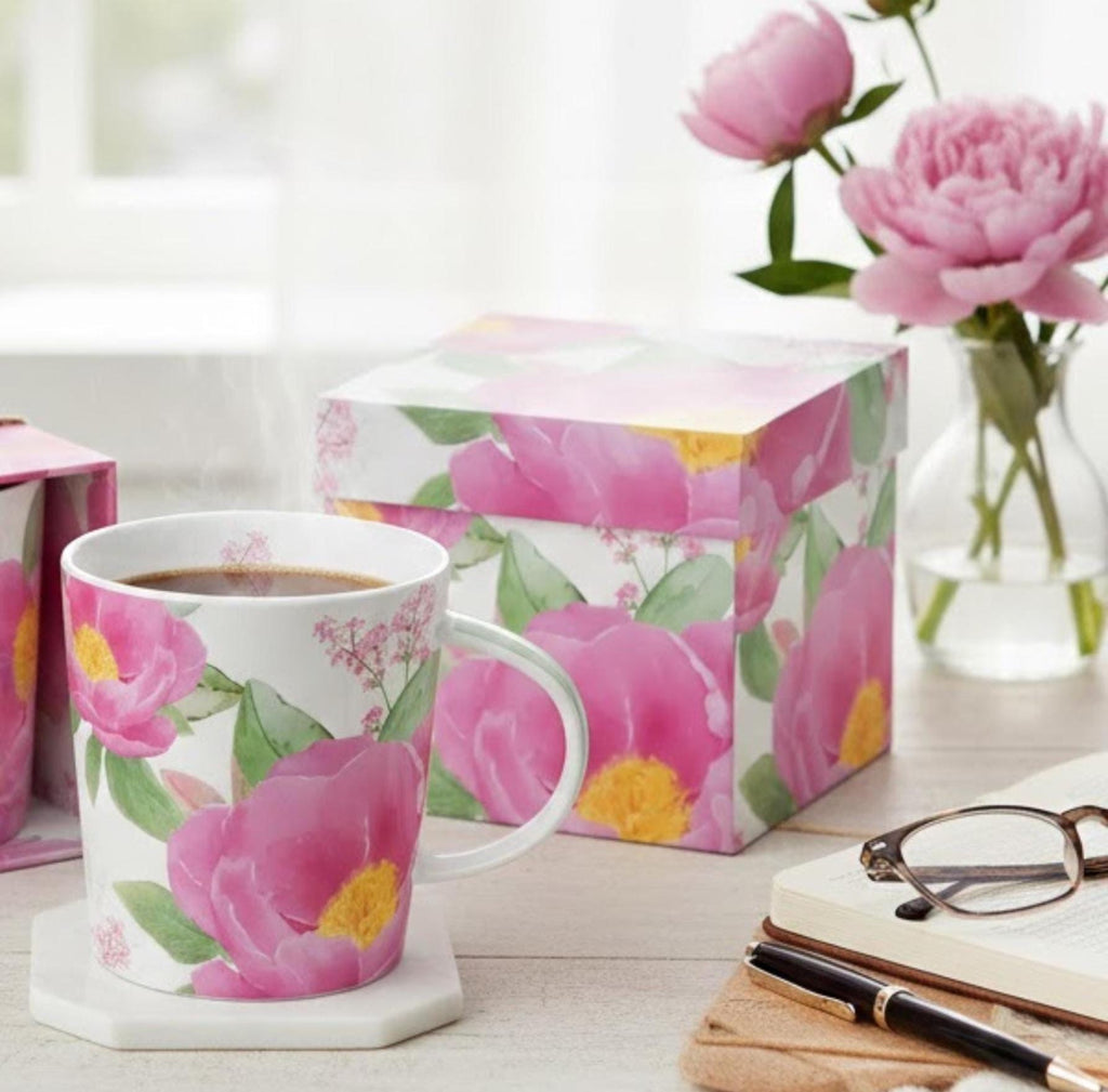 Pink Peony Mug and Gift Box Set – Floral Coffee Cup Gift