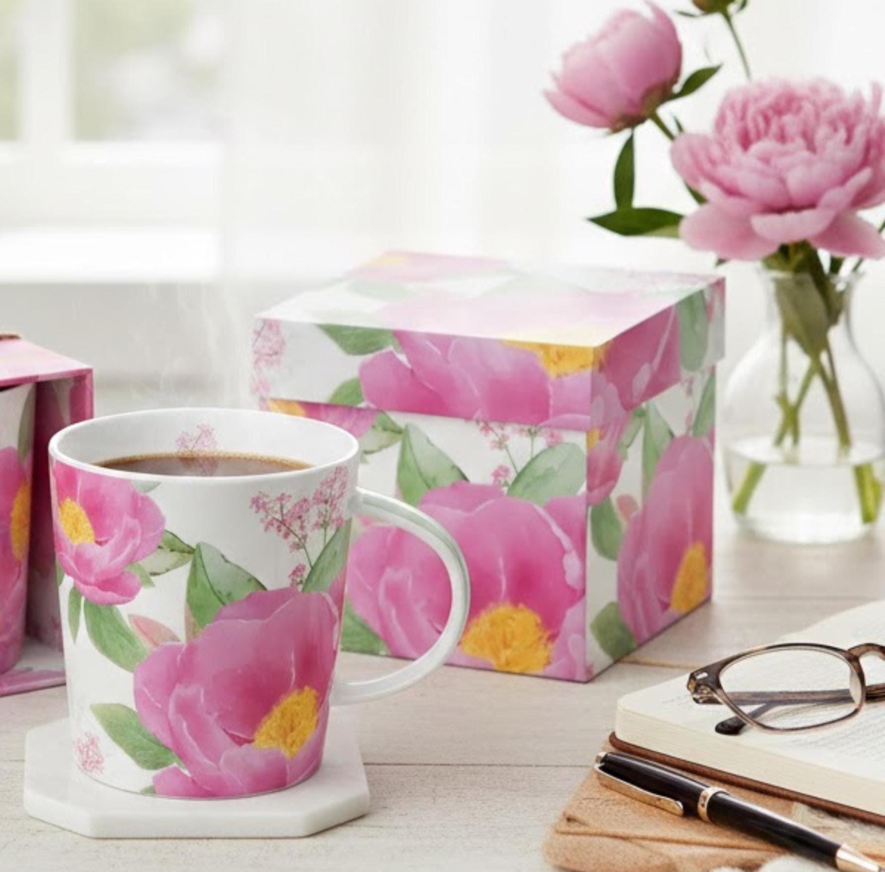 Pink Peony Mug and Gift Box Set – Floral Coffee Cup Gift