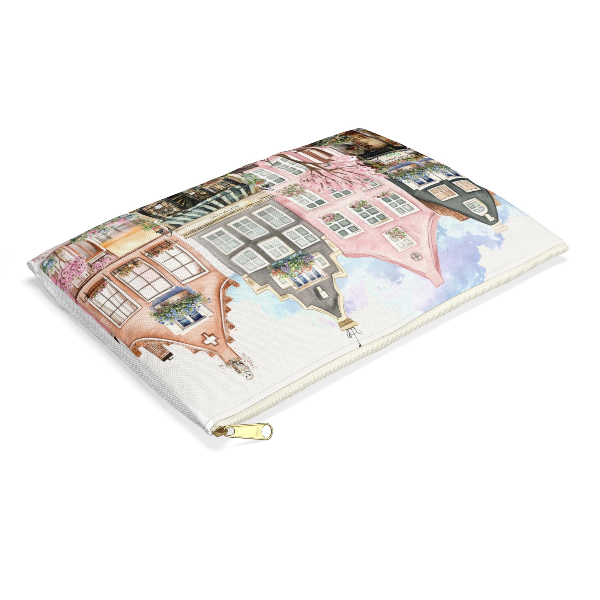 Village Row Houses Accessory Pouch | Illustrated Cottage Row Zip Pouch
