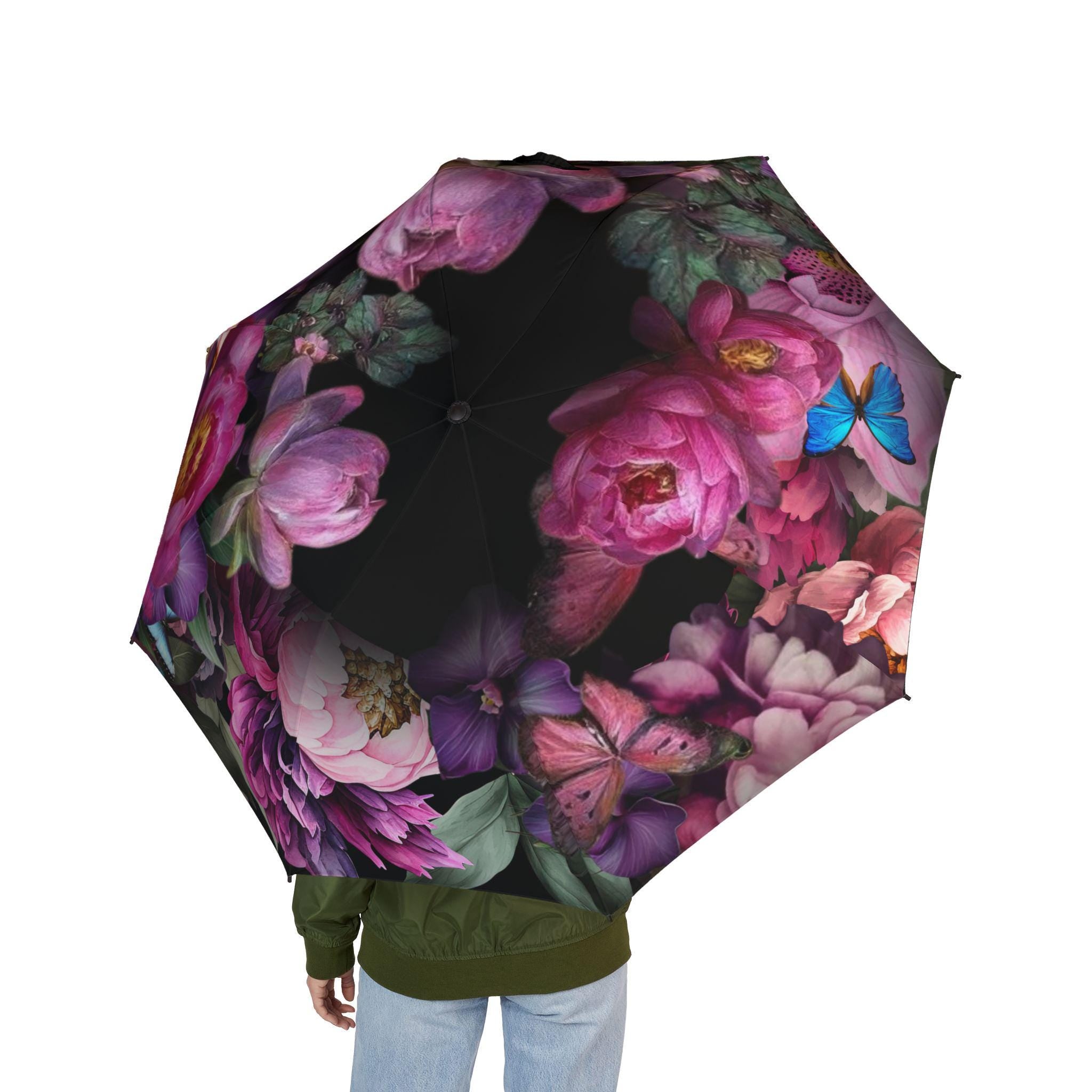 Vintage Pink Peony Floral Umbrella Foldable Umbrella | Romantic Rain Parasol