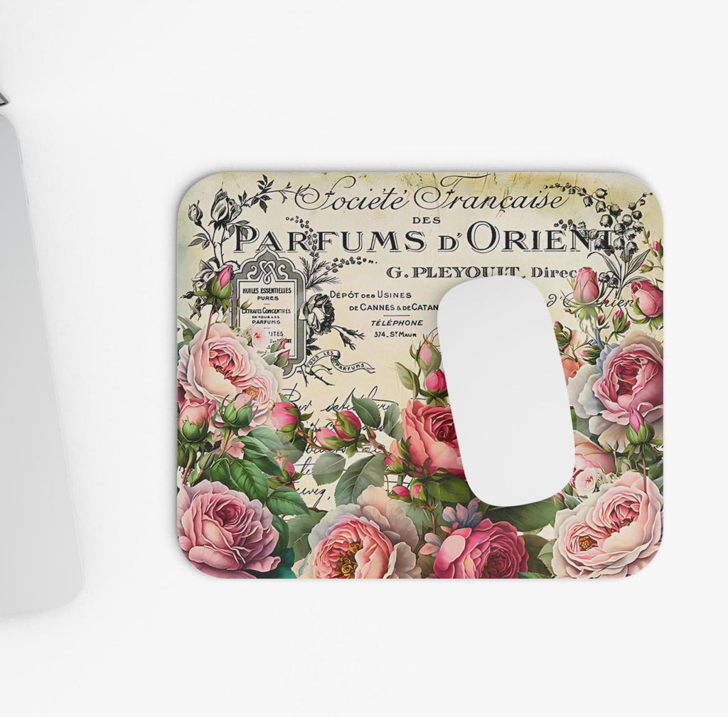 Perfume label Mouse Pad, Elegant Desk Accessory, Paris Inspired Gift, Office Decor, Stationery Essentials,