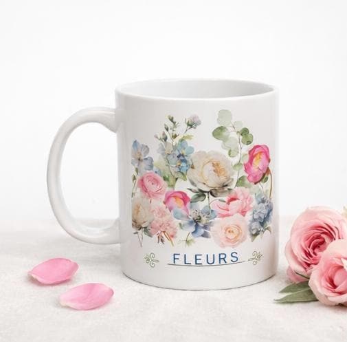 French Ceramic Mug French coffee Cup Elegant Flower Design Coffee Cup for Tea Lovers, Great Gift for Birthdays, Weddings, and Anniversaries