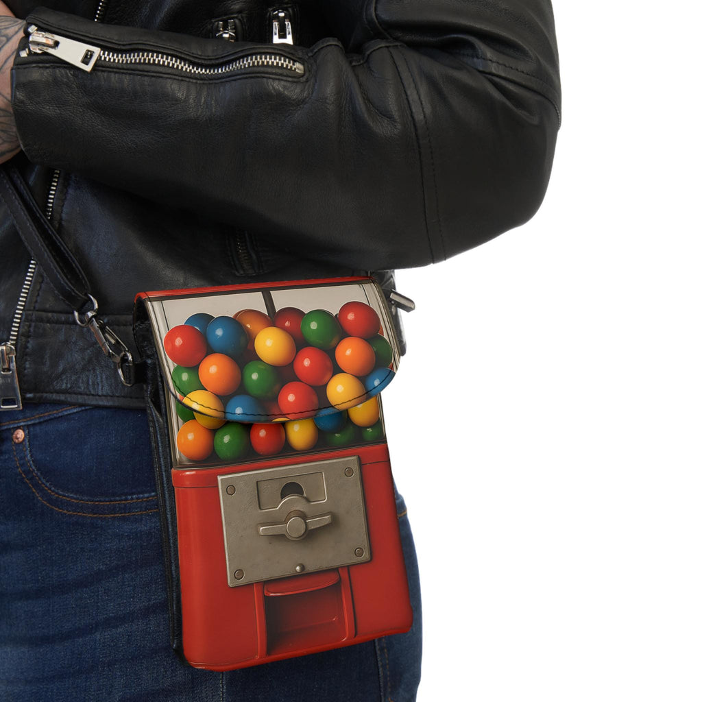 Retro Gumball Machine Crossbody Bag - Red Vegan Leather Novelty Purse for Kitsch Fashion