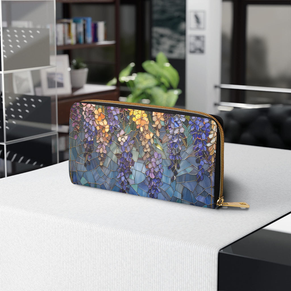 Wisteria Wallet | Floral Clutch • Botanical Zipper • Vegan Leather Coin Purse • Trendy Garden Lover Gift