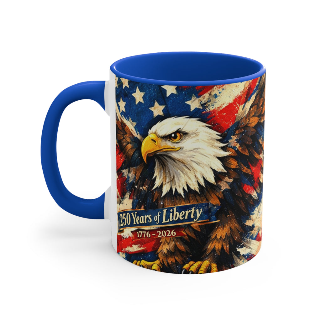 Bald Eagle with American Flag Mug | 250 Years of Liberty 1776-2026 Coffee Cup Comemorative Anniversary