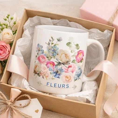 French Ceramic Mug French coffee Cup Elegant Flower Design Coffee Cup for Tea Lovers, Great Gift for Birthdays, Weddings, and Anniversaries