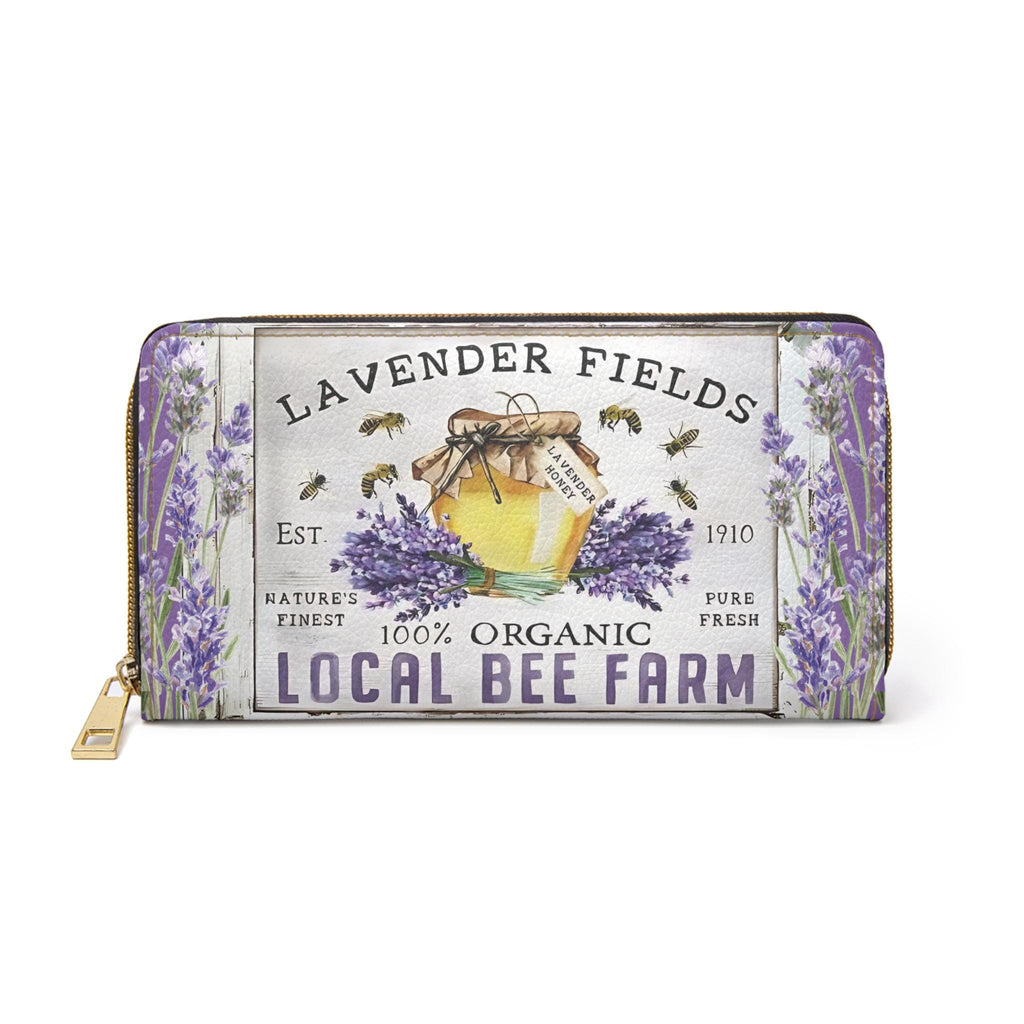Botanical Lavender & Honey Bee Wallet, Zipper Women's clutch, Coin Purse