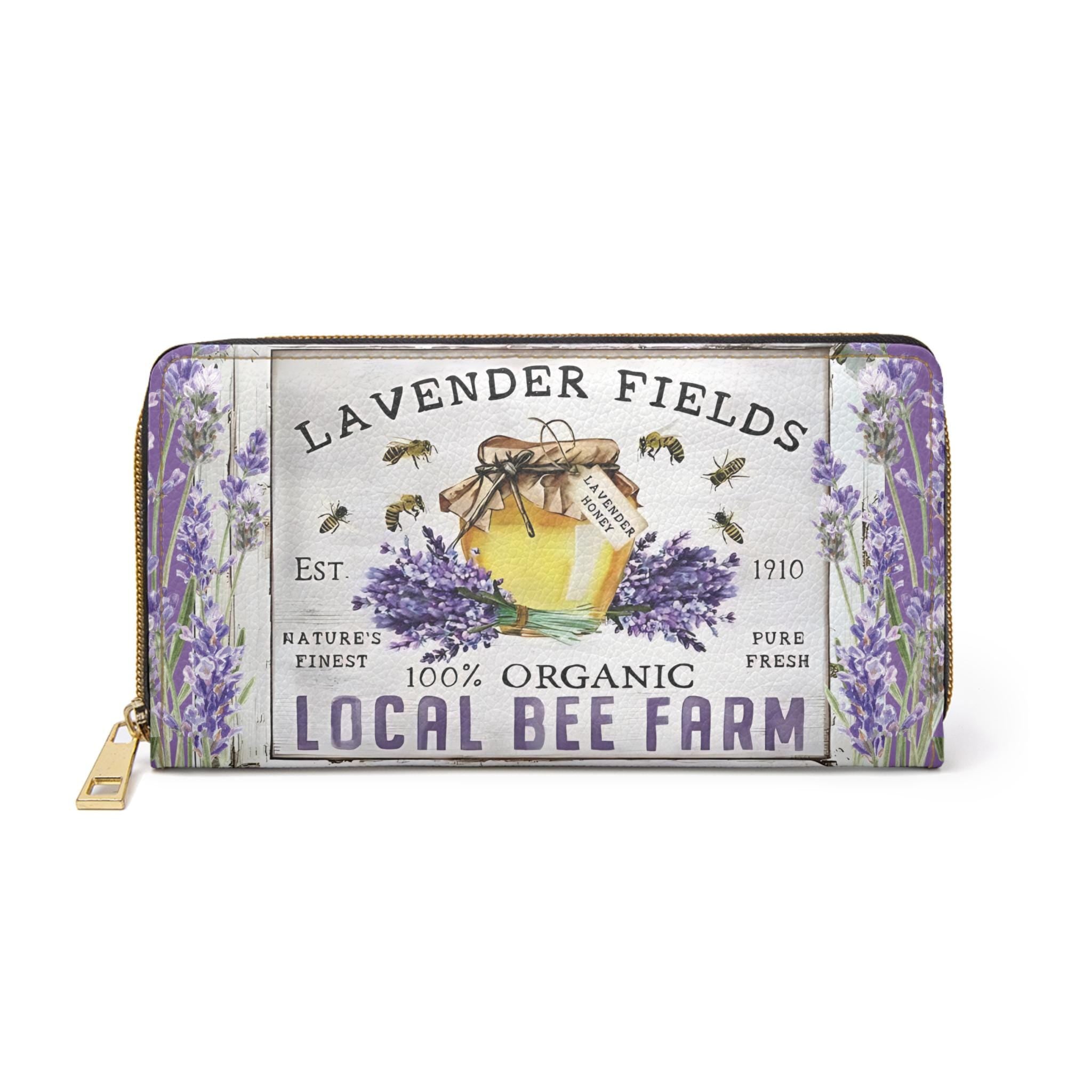 Botanical Lavender & Honey Bee Wallet, Zipper Women's clutch, Coin Purse