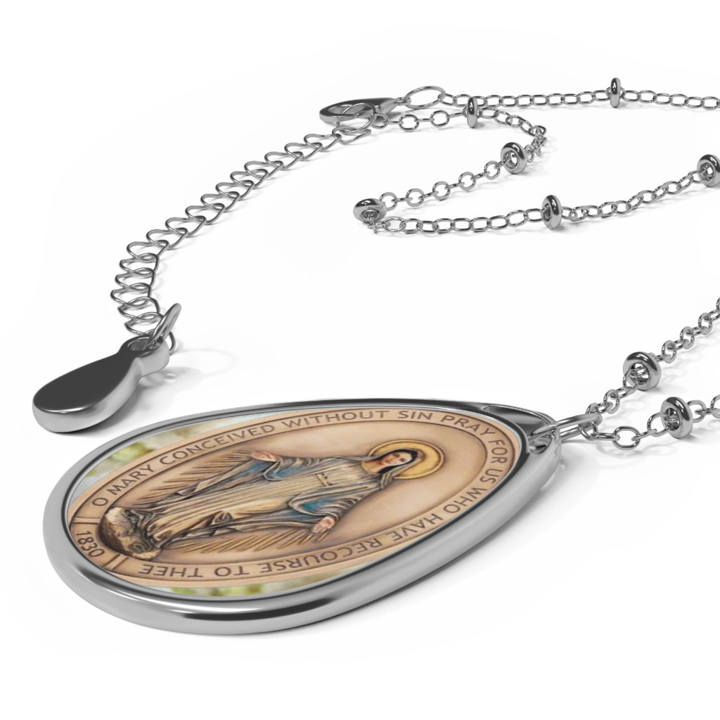 Virgin Mary Pendant Necklace | Religious Miraculous Medal Teardrop Locket