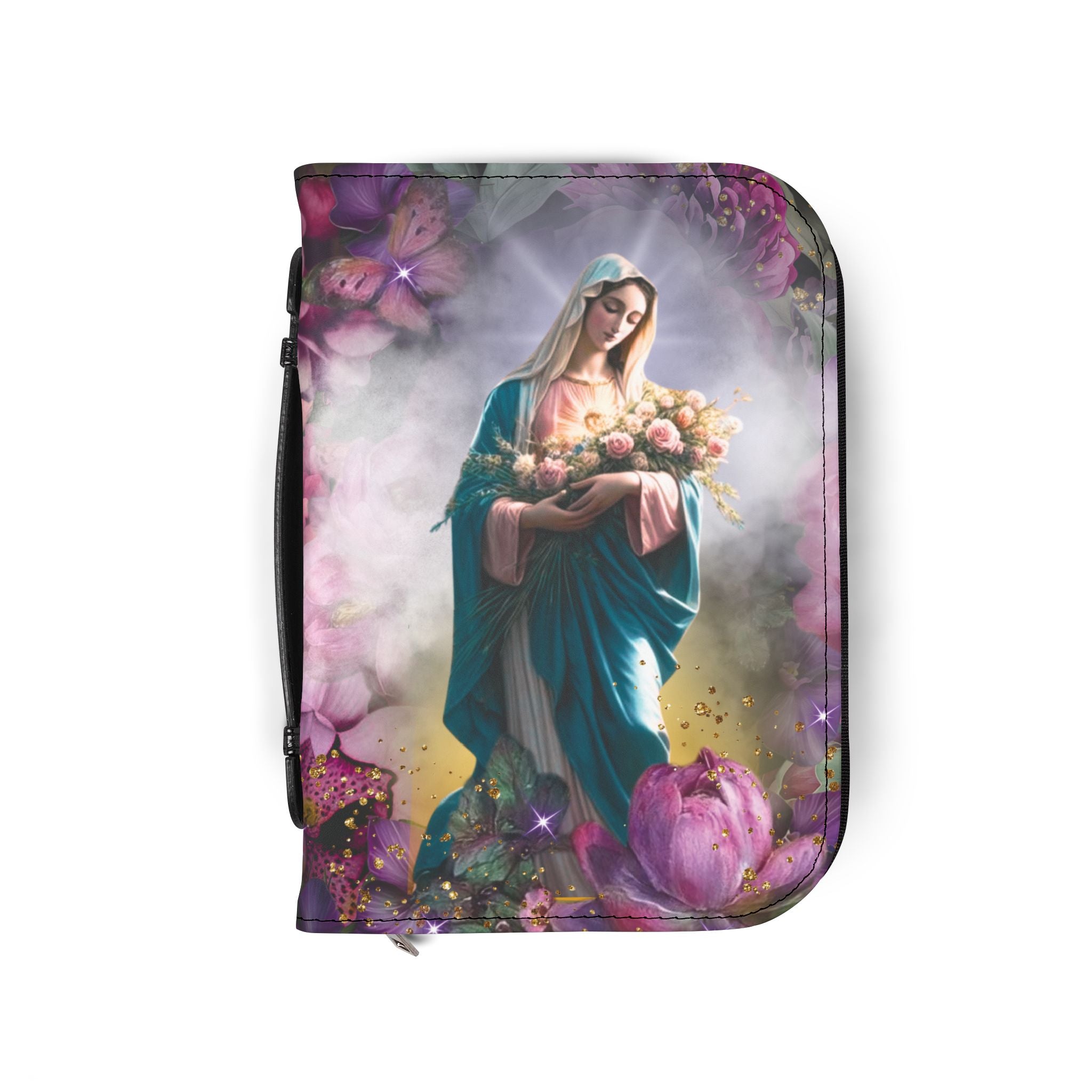 Marian Illustration Bible Cover | Protective Bible Case with Handle | Christian
