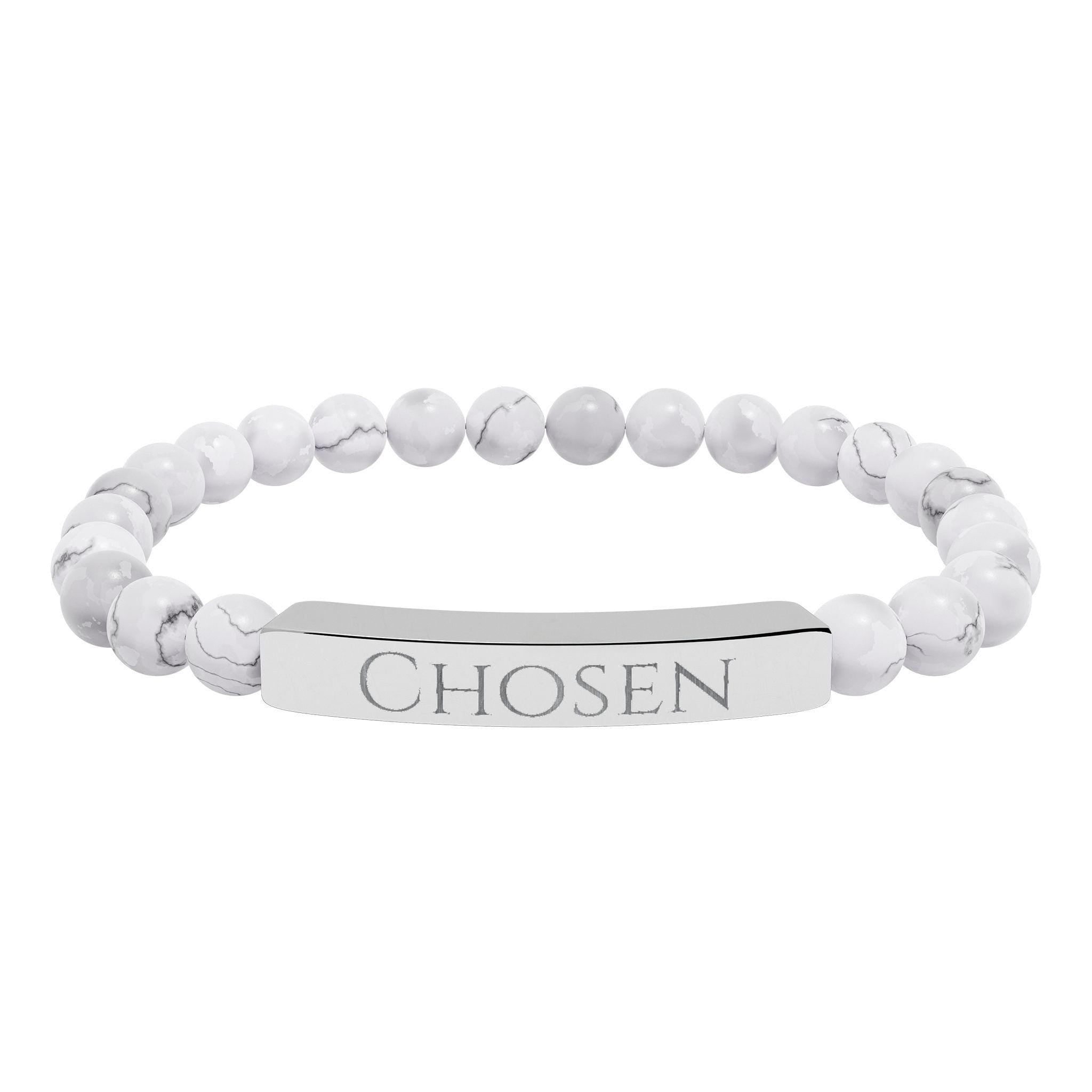 Chosen Engraved Stone Stretch Bracelet | Natural Beaded Bar Bracelet