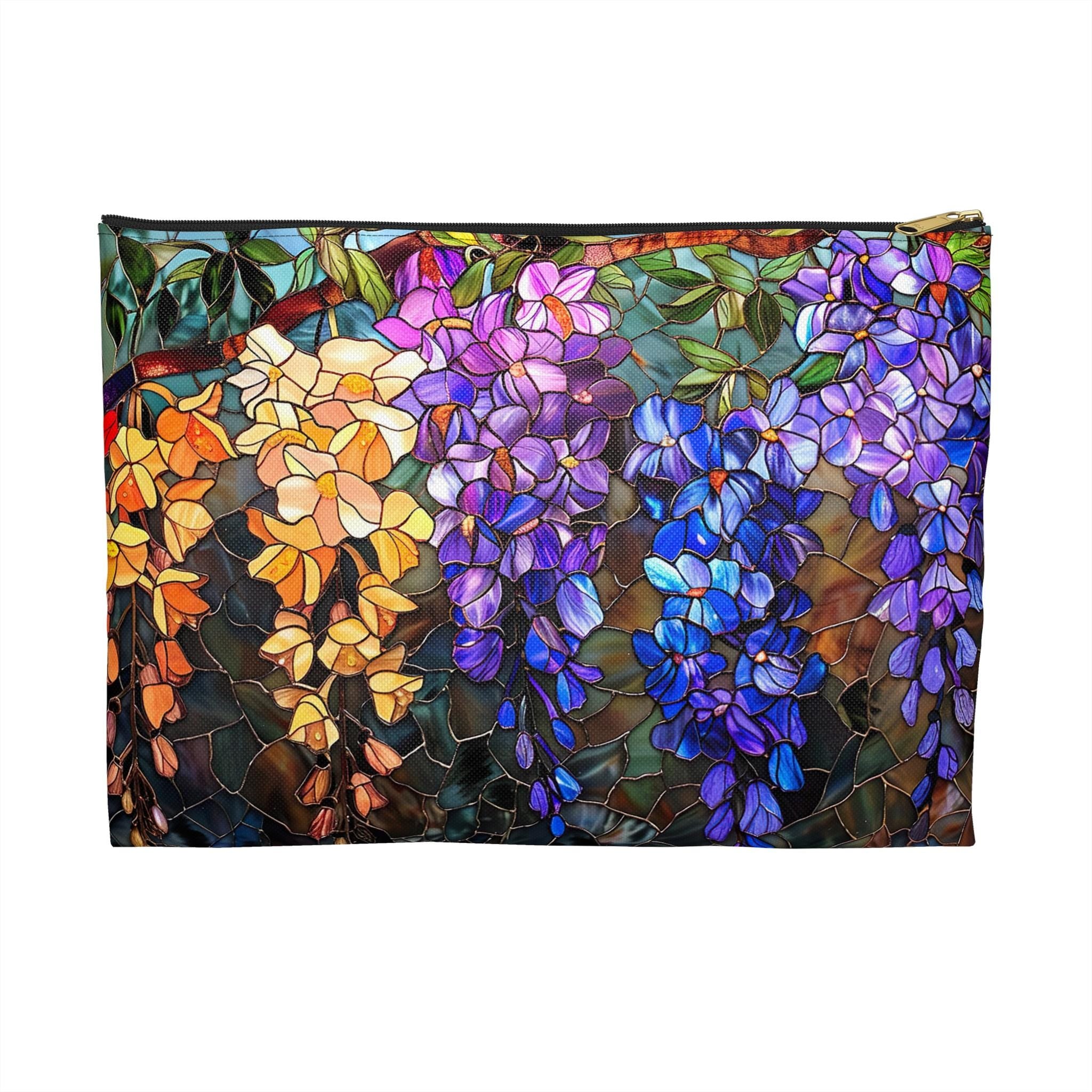 Wisteria Floral Accessory Pouch | Stained Glass Garden Print Zipper Bag