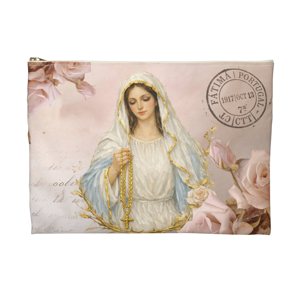 Our Lady of Fatima Accessory Pouch | Rosary Vintage Floral Print