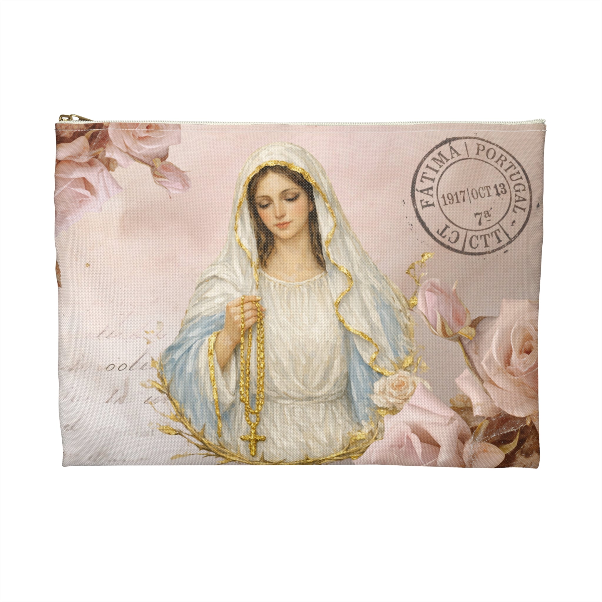 Our Lady of Fatima Accessory Pouch | Rosary Vintage Floral Print