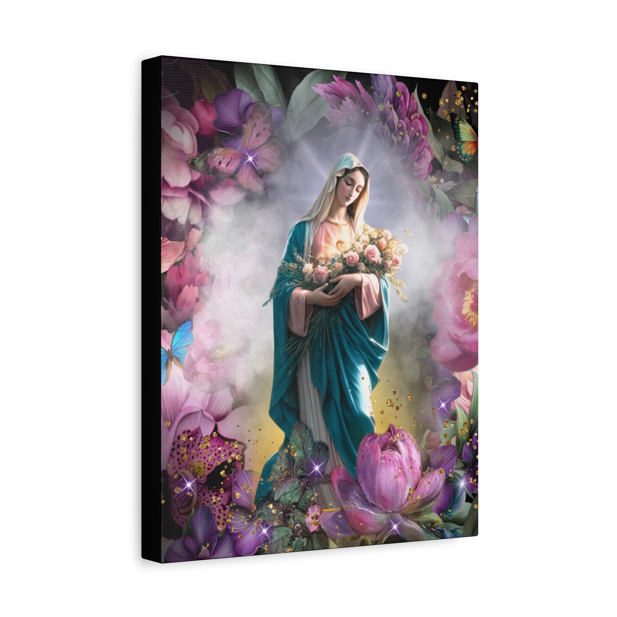 Virgin Mary Floral Portrait Canvas