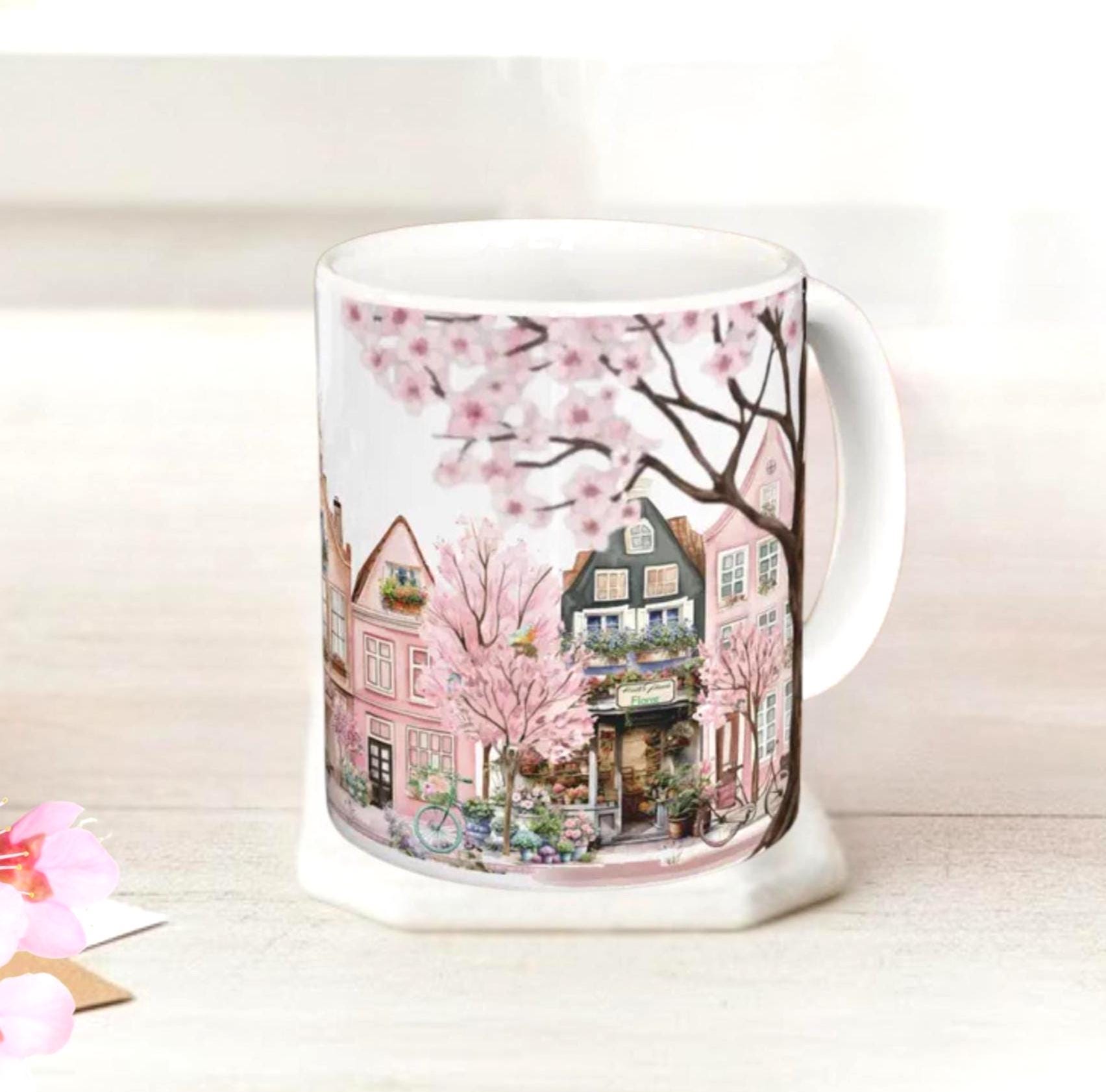 Painted Ladies Rowhouse Floral Coffee Cup Mug | Spring Tea & Coffee Lover