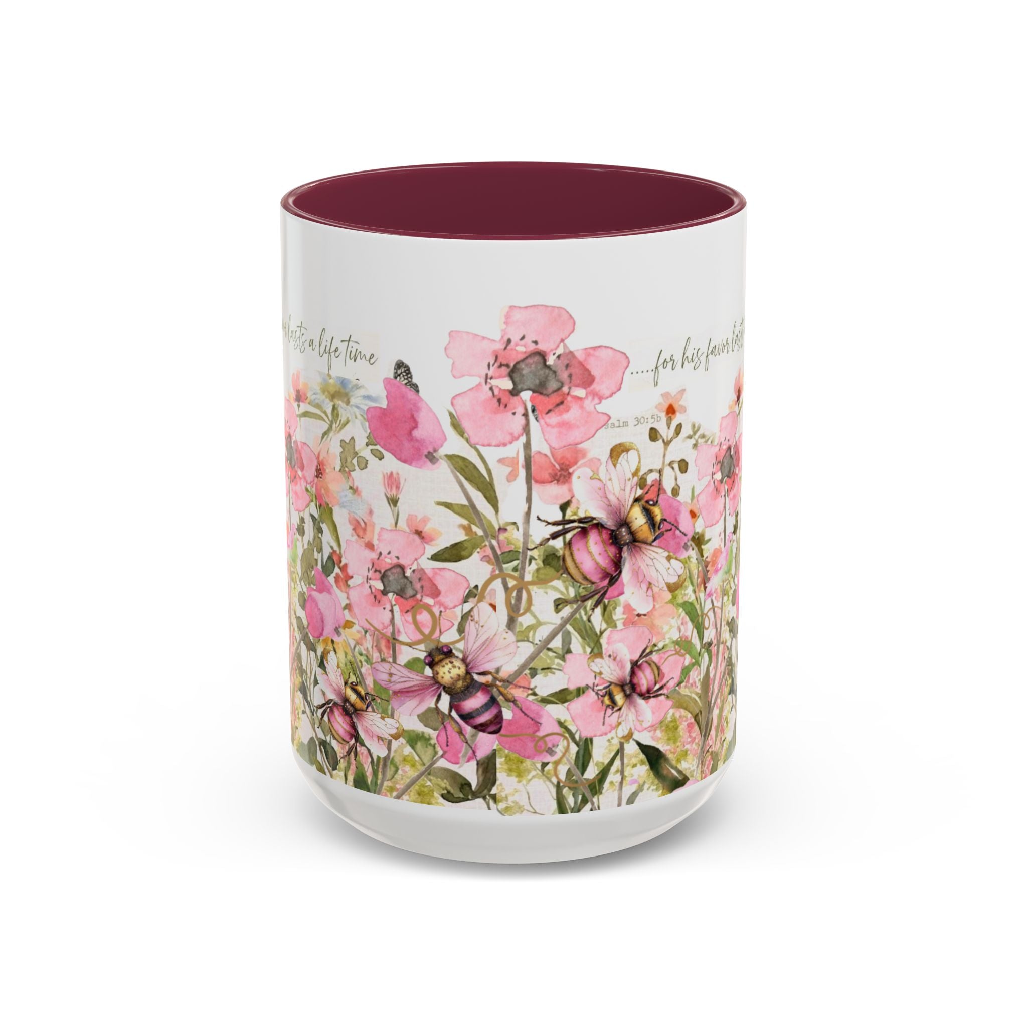 Pink Watercolor Wildflowers Mug | Butterfly Accent Scripture Coffee Cup Gift for Her