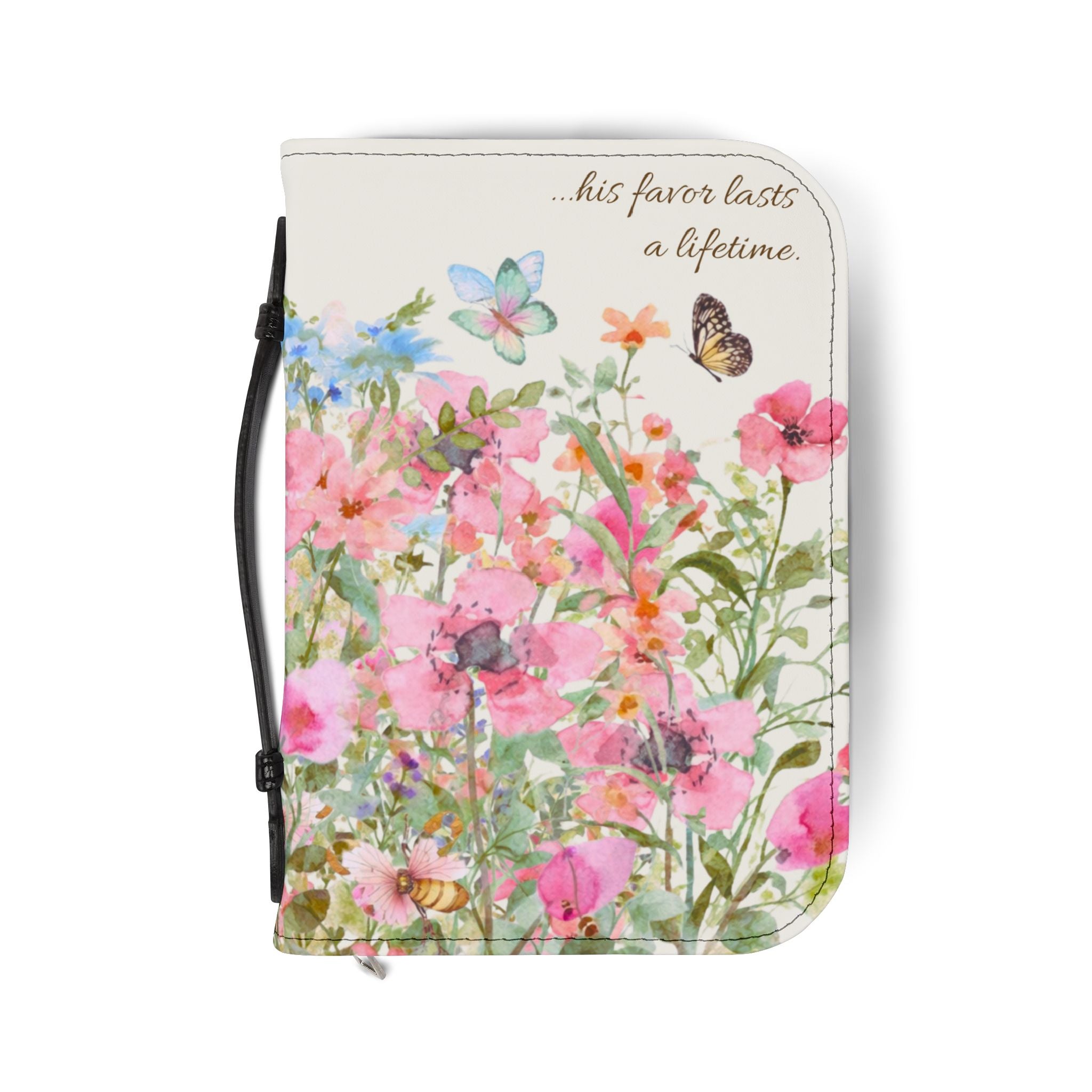 Floral Meadow Bible Cover | Pink Wildflowers, Butterflies, Missal Cover Bible Case