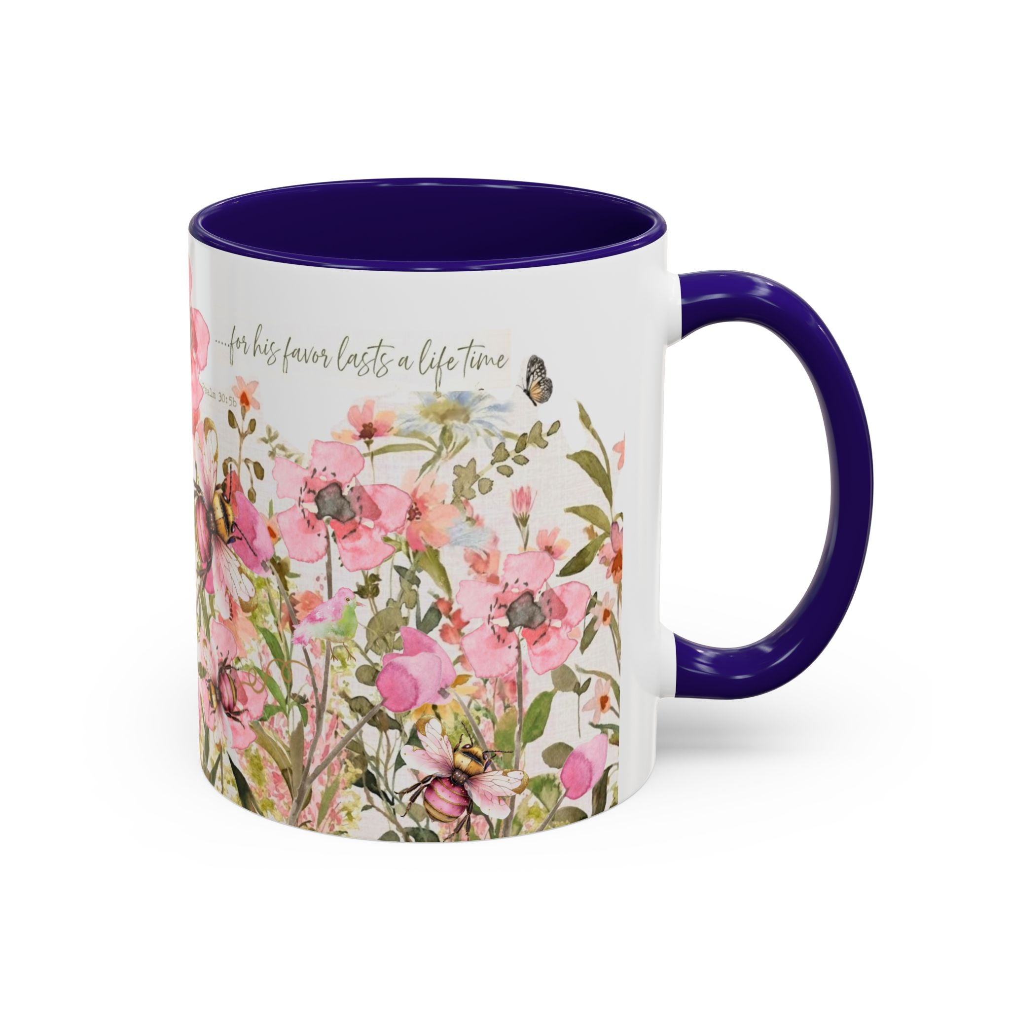 Pink Watercolor Wildflowers Mug | Butterfly Accent Scripture Coffee Cup Gift for Her