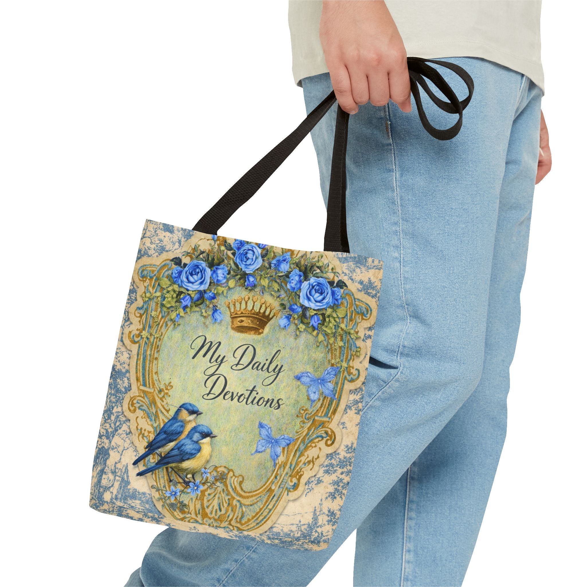 Daily Devotions Tote Bag | Bluebird Toile Bible Study Accessory | Christian Shoulder Bag