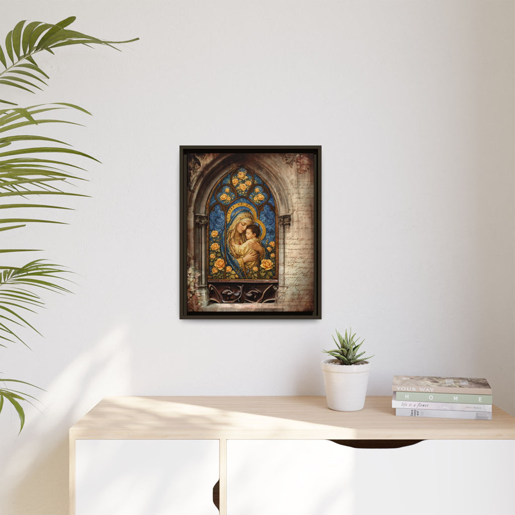 Madonna and Child Stained Glass Print Matte Canvas, Framed