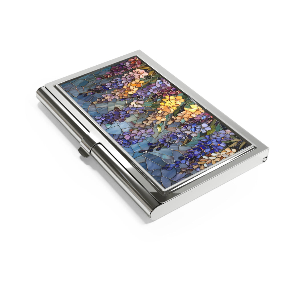 Stained Glass Wisteria Business Card Holder, Metallic Finish | Calling Card Case