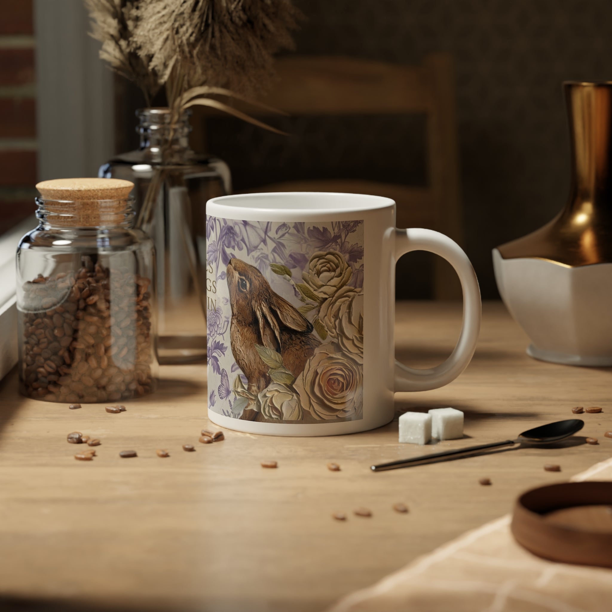 He Makes All Things New Again mug | Floral bird scripture design