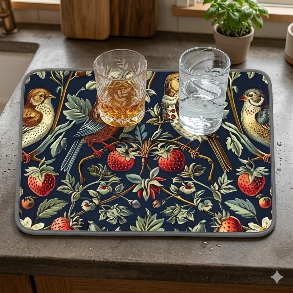 William Morris Strawberry Thieves Dish Mat | Microfiber Kitchen Mat