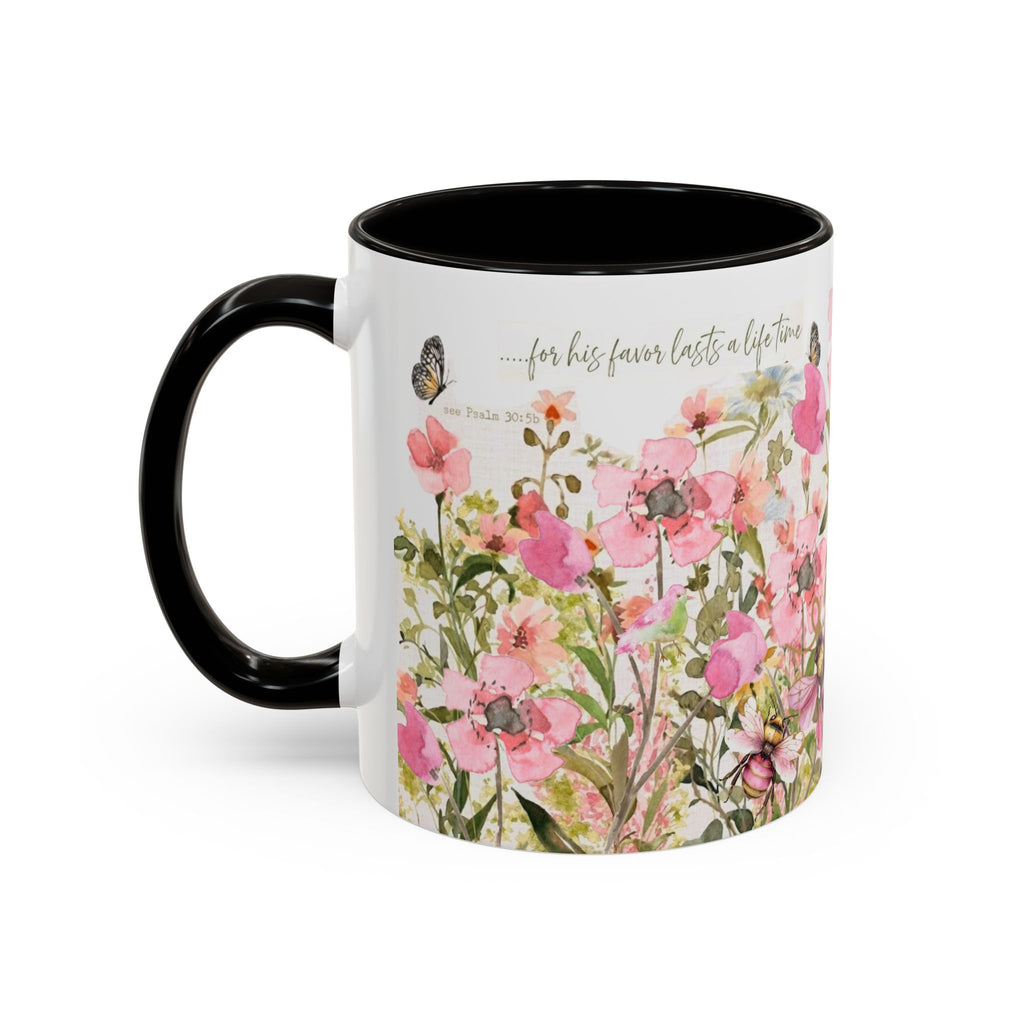 Pink Watercolor Wildflowers Mug | Butterfly Accent Scripture Coffee Cup Gift for Her
