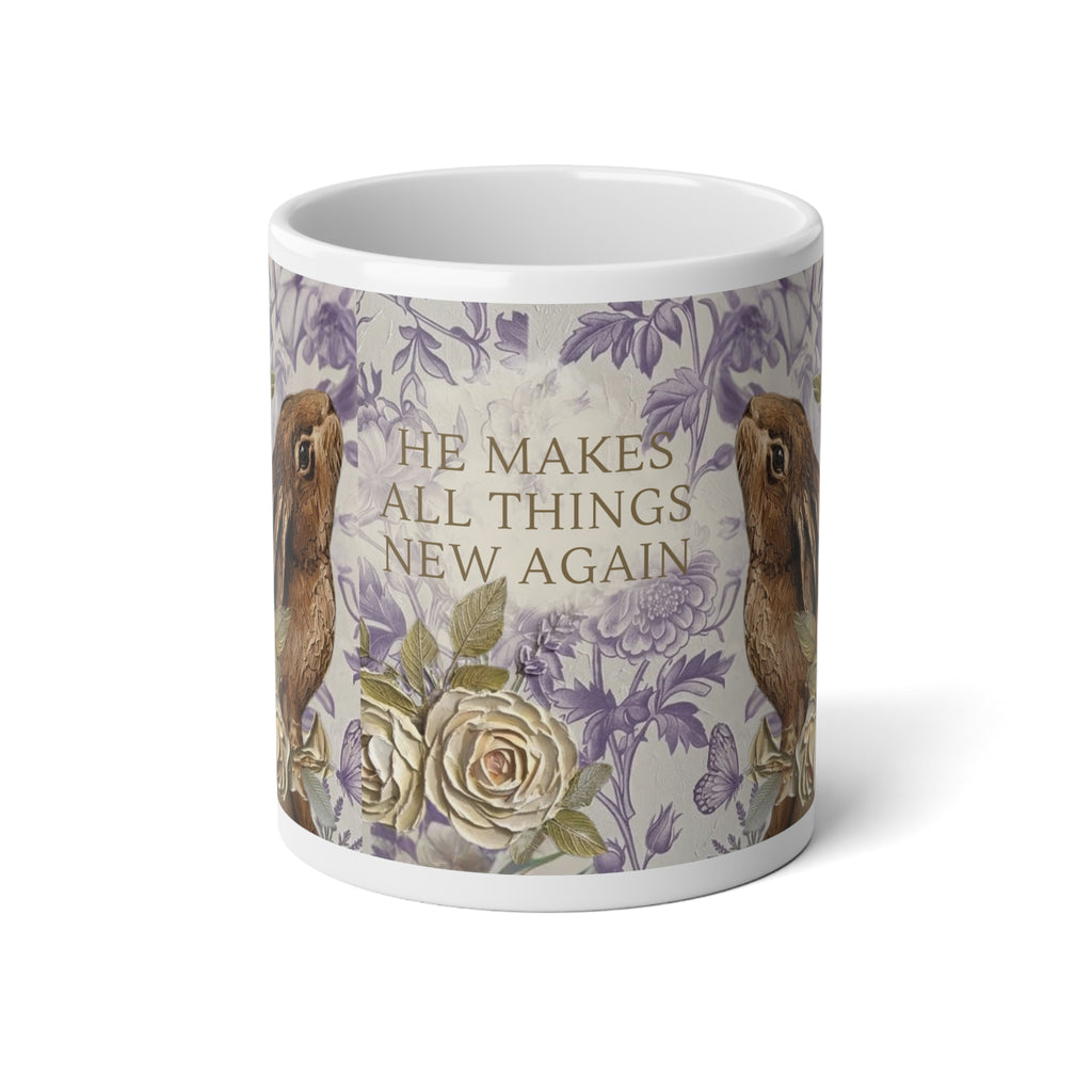 He Makes All Things New Again mug | Floral bird scripture design