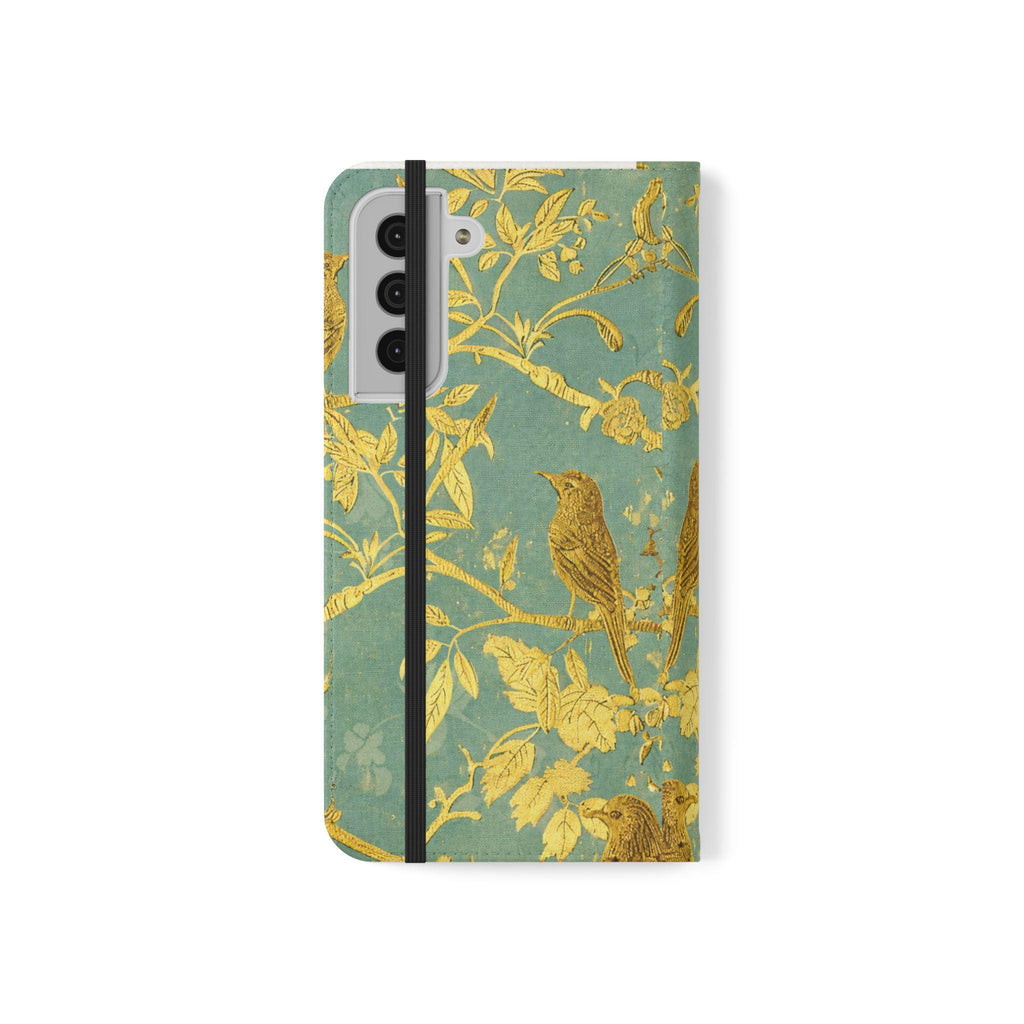 Floral Birds Faux Leather Phone Wallet Case Elegant Bookish Flip Case with Card Slots