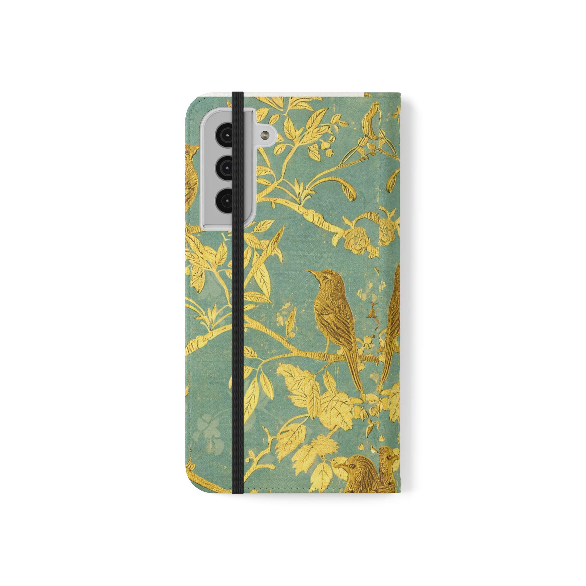 Floral Birds Faux Leather Phone Wallet Case Elegant Bookish Flip Case with Card Slots