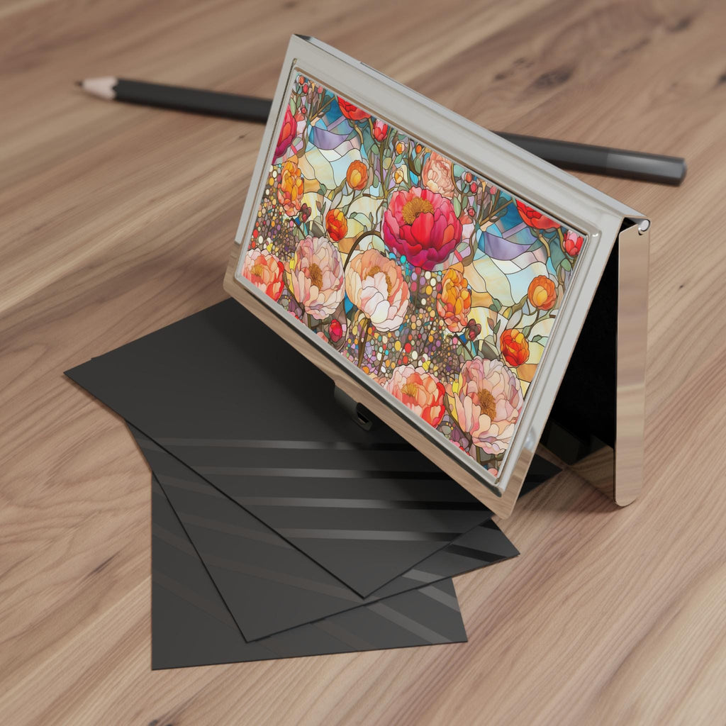 Floral Mosaic Business Card Holder, Elegant Office Accessory