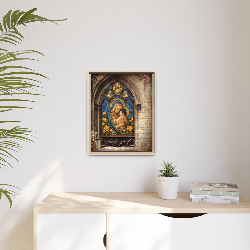 Madonna and Child Stained Glass Print Matte Canvas, Framed