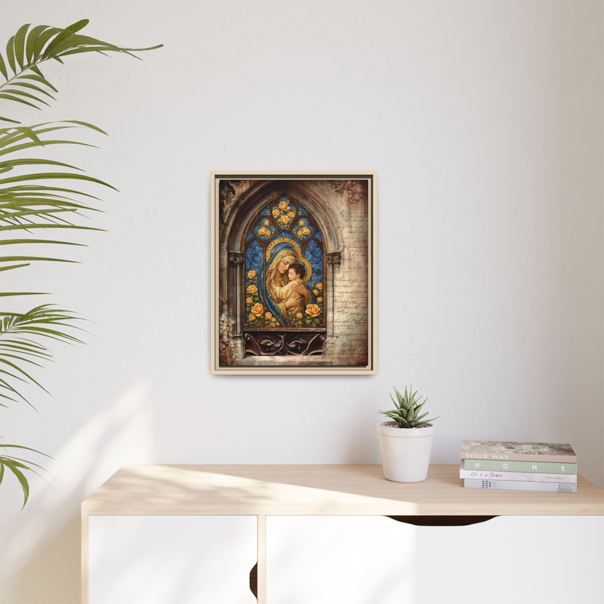 Madonna and Child Stained Glass Print Matte Canvas, Framed
