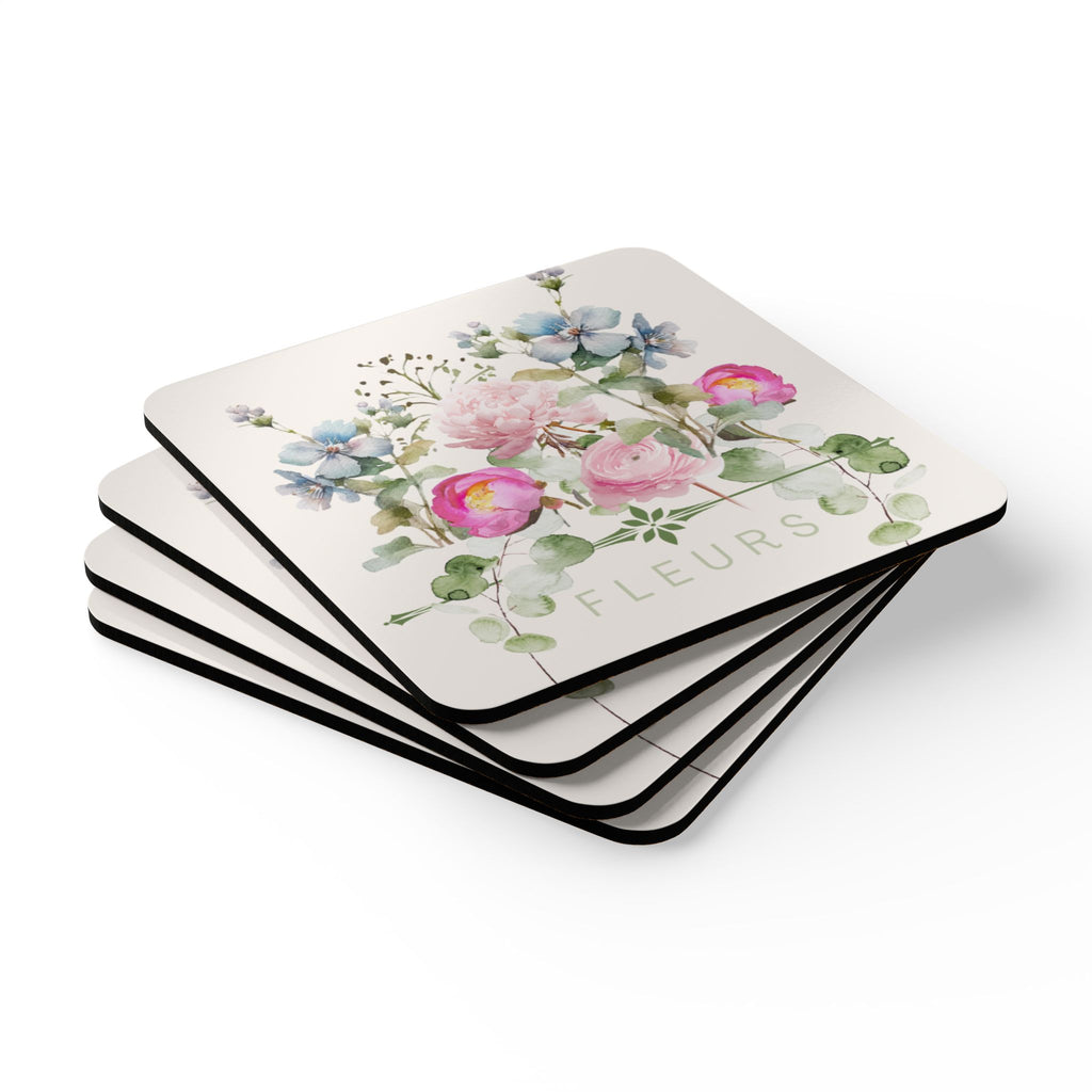French Florals Corkwood Coaster Set | Pretty Gift for Home Decor House Warming