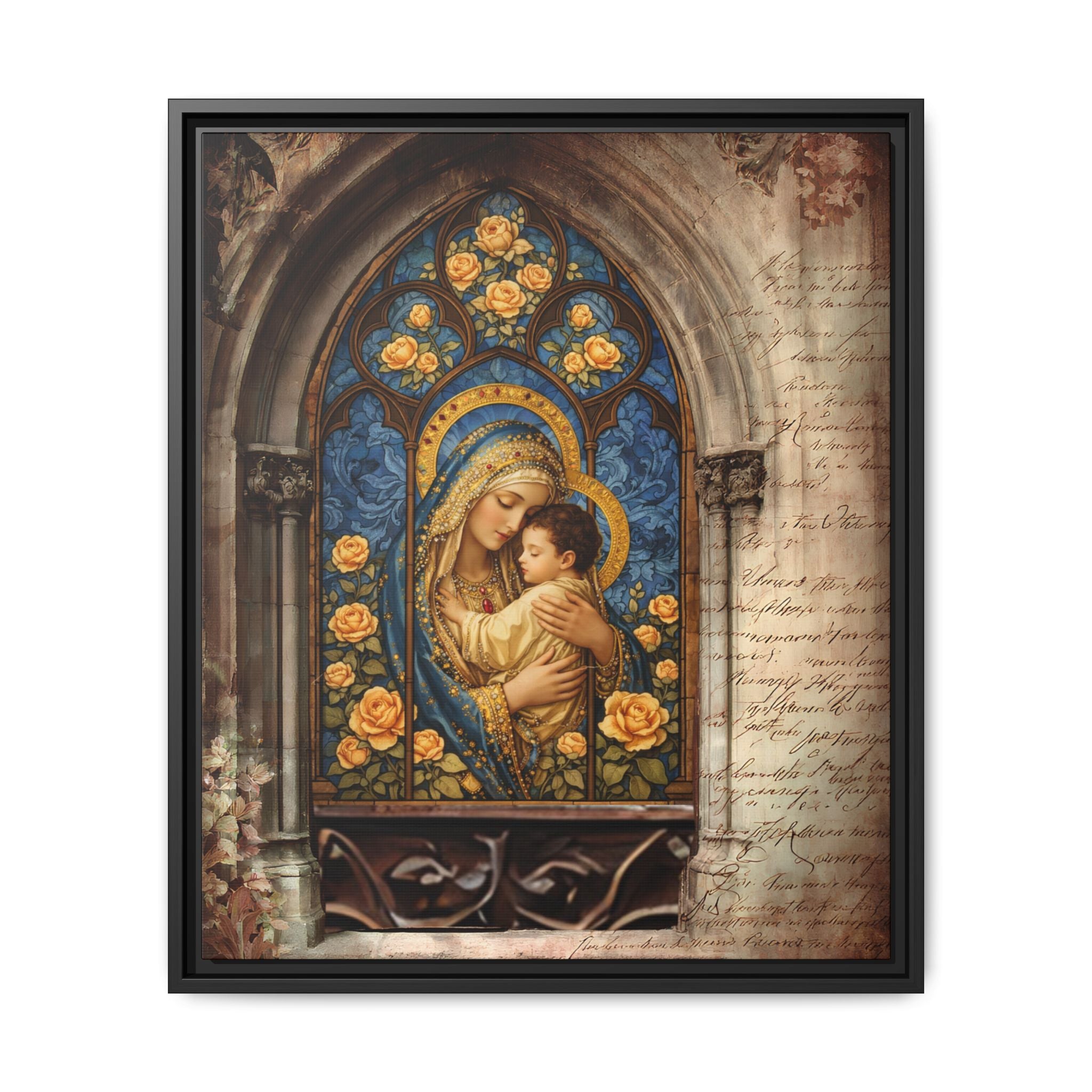 Madonna and Child Stained Glass Print Matte Canvas, Framed