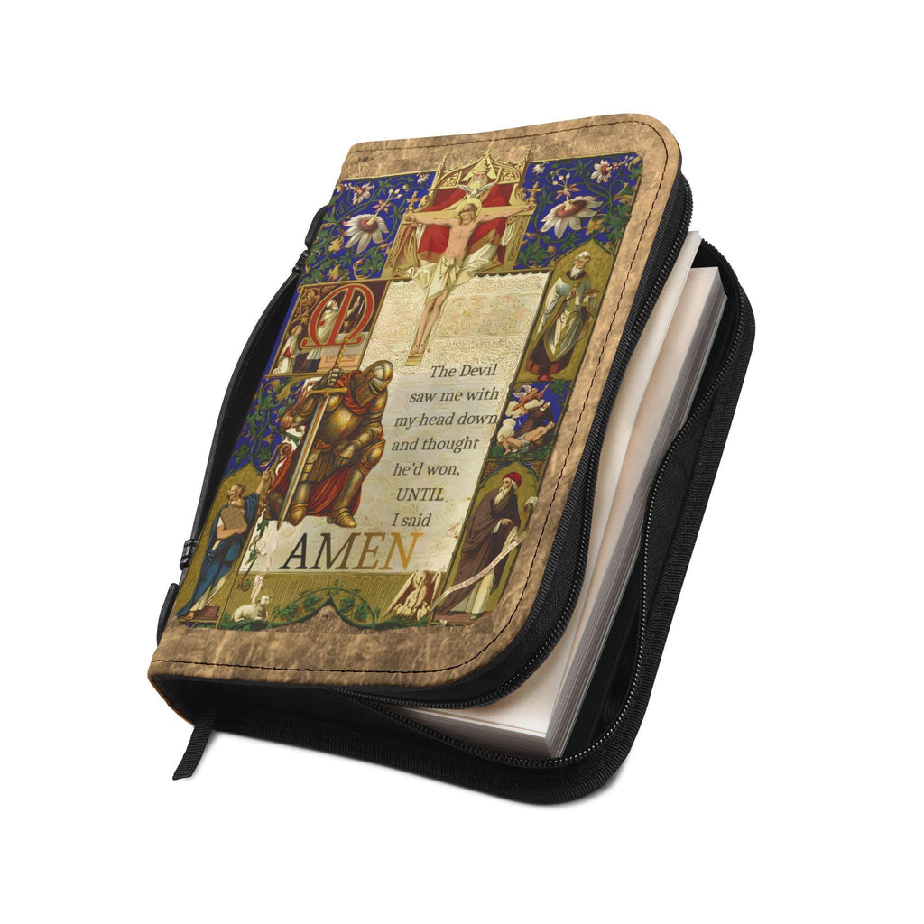 Warrior For Christ Bible Cover Printed Vegan Leather Bible Case Handle, Zipper