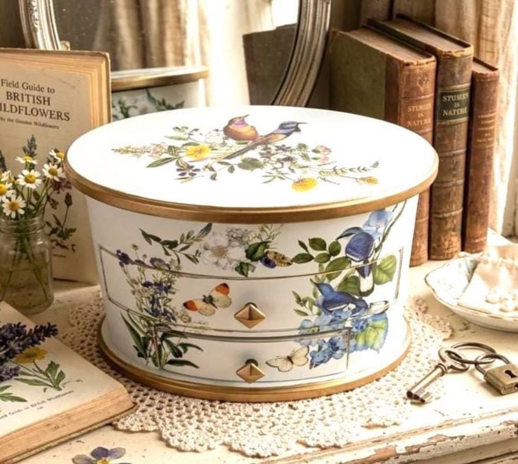 Wildflowers & Birds Oval Jewelry Box  Keepsake Treasure Chest |  Tiered Medium Jewelry Storage