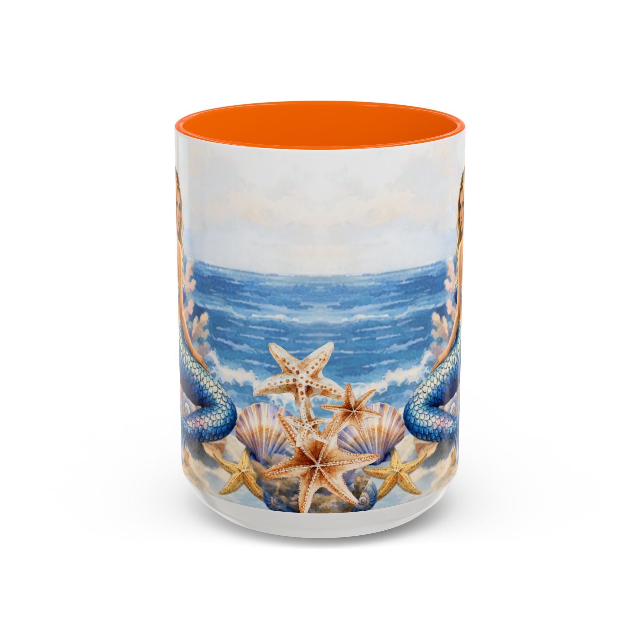 Mermaid Illustration Accent Coffee Mug | Seashells Starfish Ocean Scene