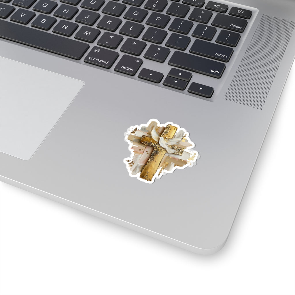 Gold Impasto Cross Sticker Kiss-Cut Sticker