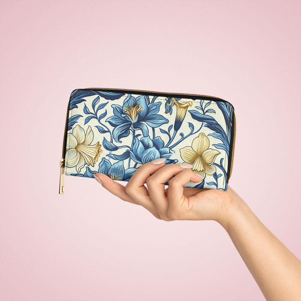 Blue William Morris Floral Pattern Zipper Wallet, Flower Clutch Coin Pouch