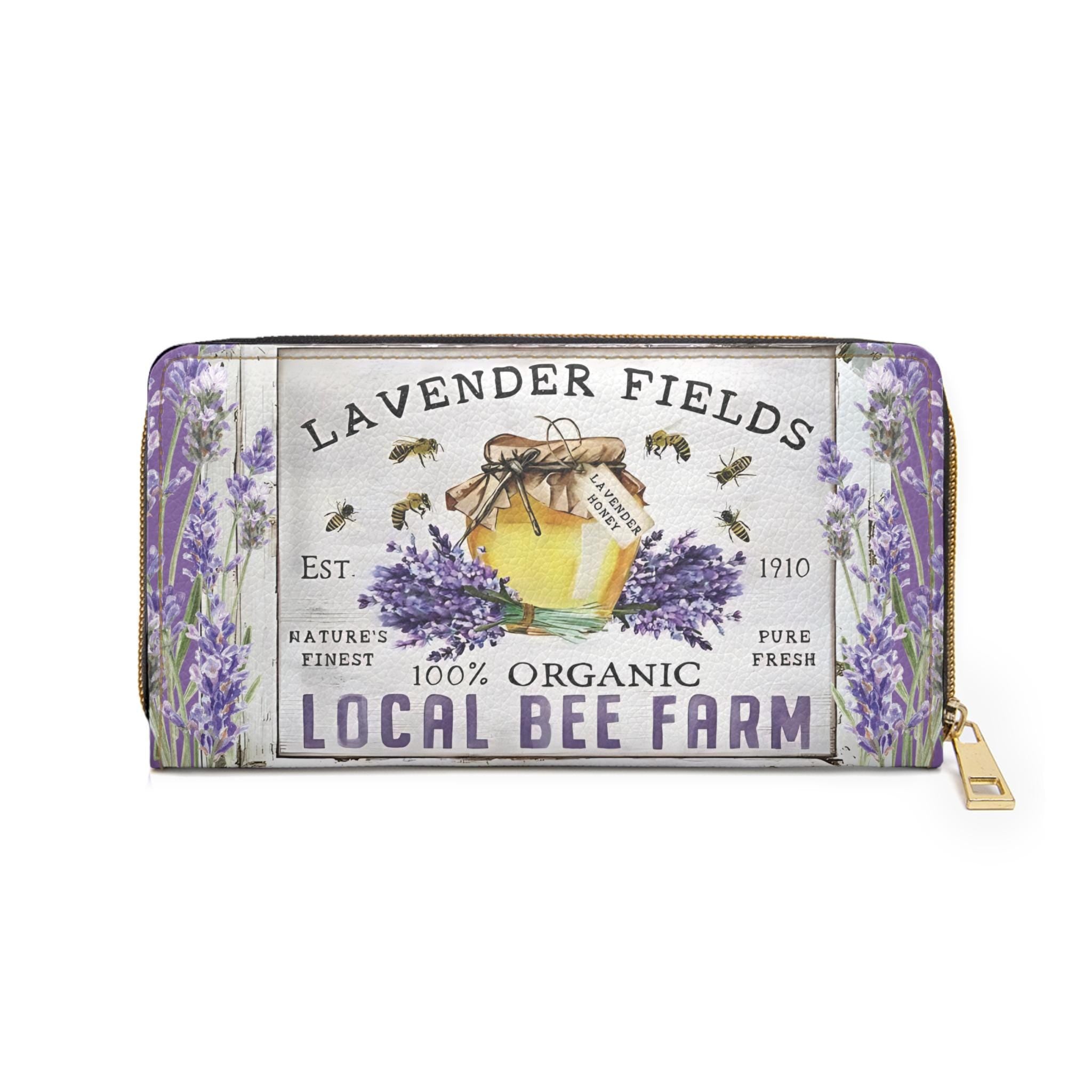 Botanical Lavender & Honey Bee Wallet, Zipper Women's clutch, Coin Purse
