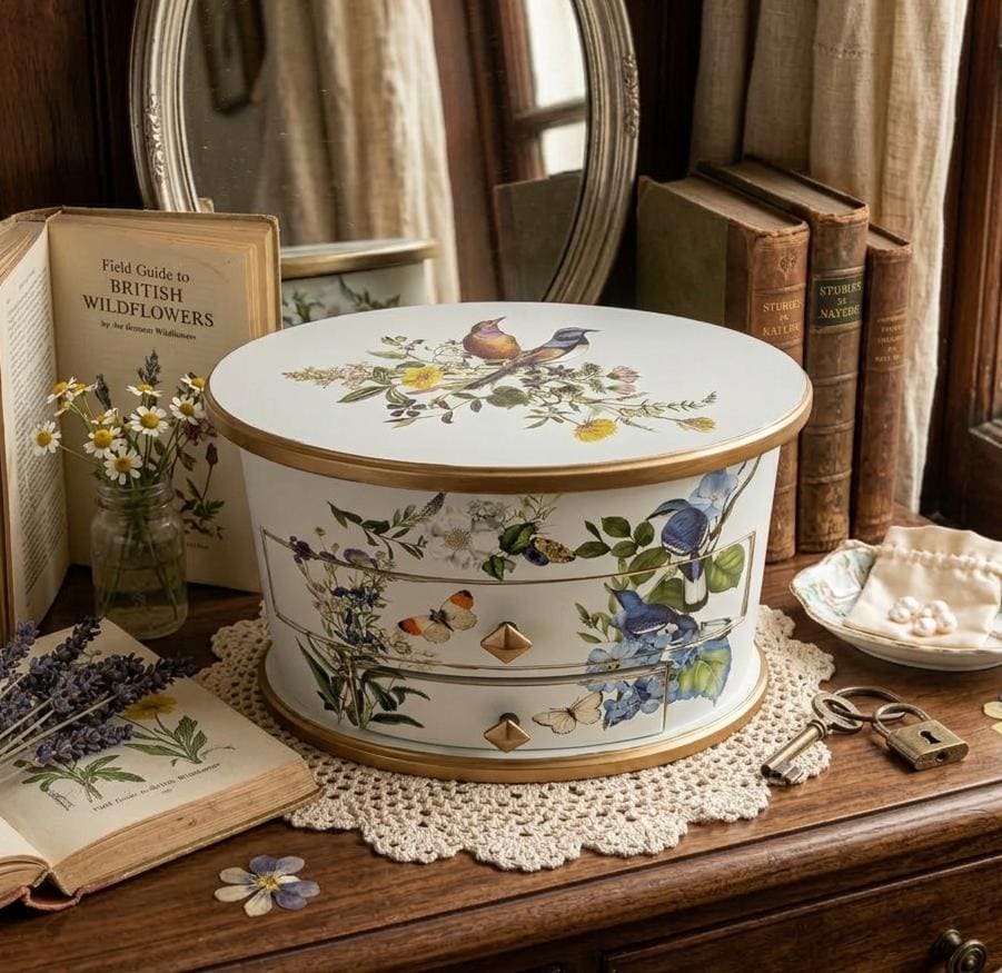 Wildflowers & Birds Oval Jewelry Box  Keepsake Treasure Chest |  Tiered Medium Jewelry Storage