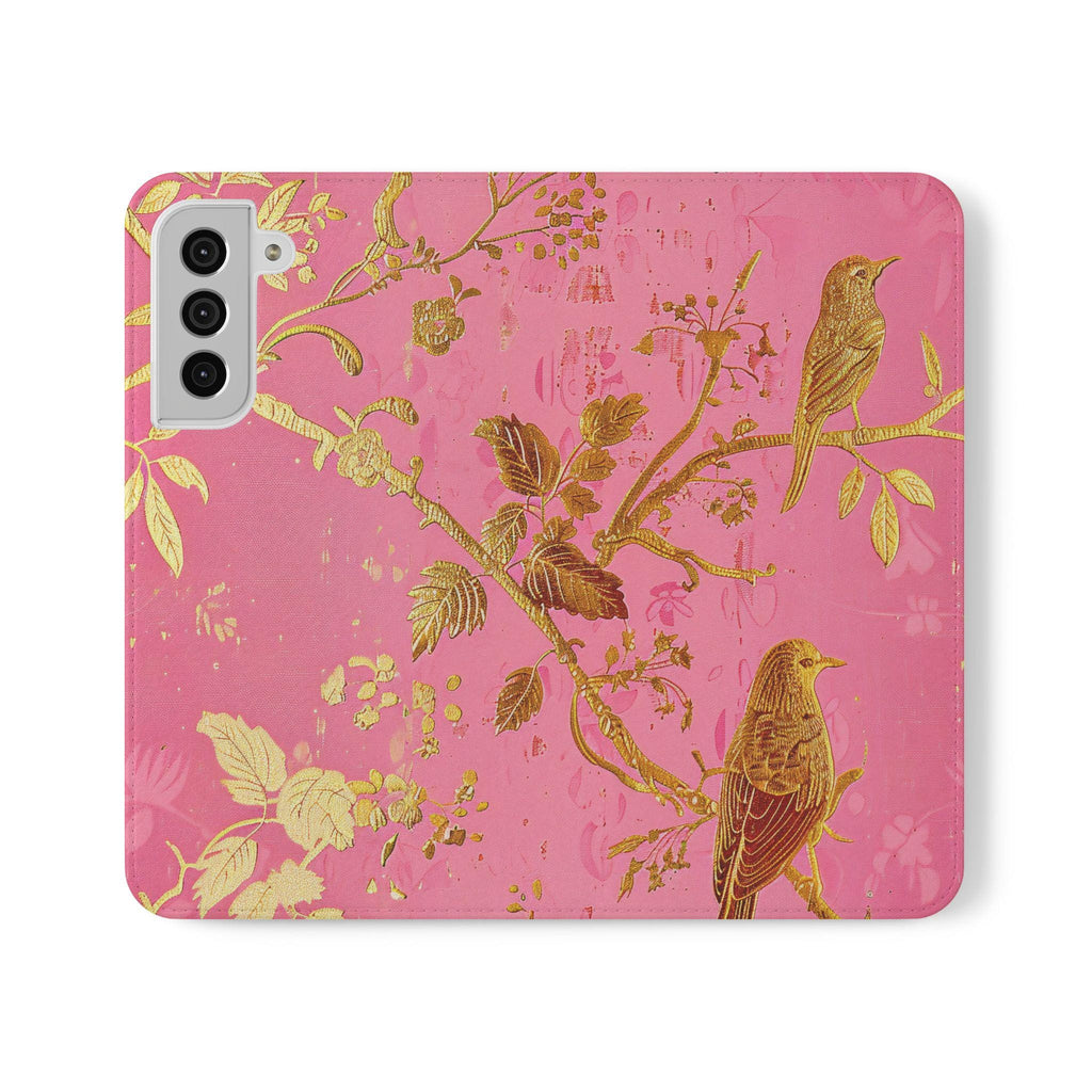 Floral Birds Faux Leather Phone Wallet Case Elegant Bookish Flip Case with Card Slots