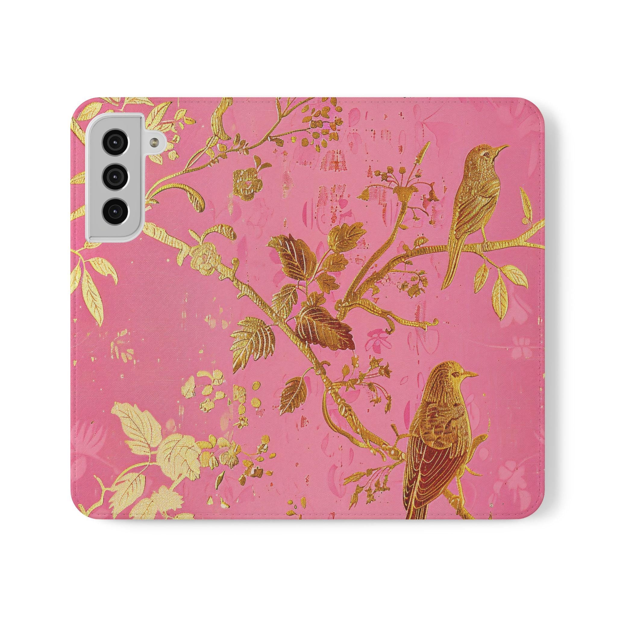 Floral Birds Faux Leather Phone Wallet Case Elegant Bookish Flip Case with Card Slots