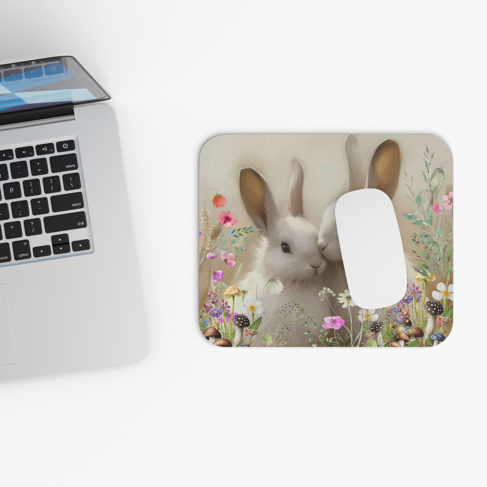Bunnies and Wildflowers Mouse Pad – Whimsical Woodland Desk Accessory