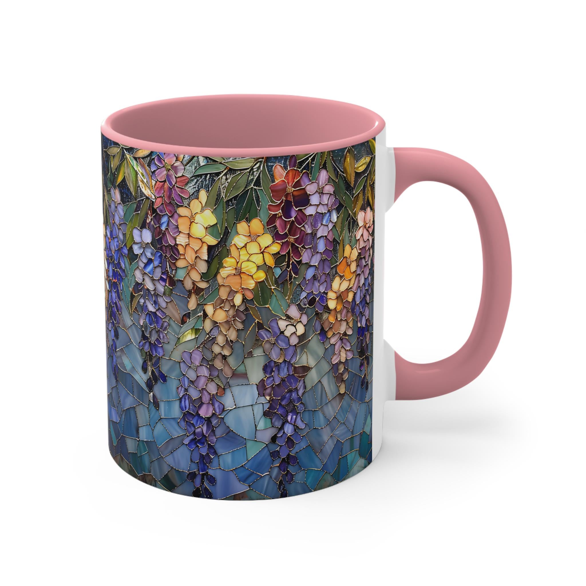 Wisteria Mosaic 11oz Accent Mug | Floral Stained Glass Pattern
