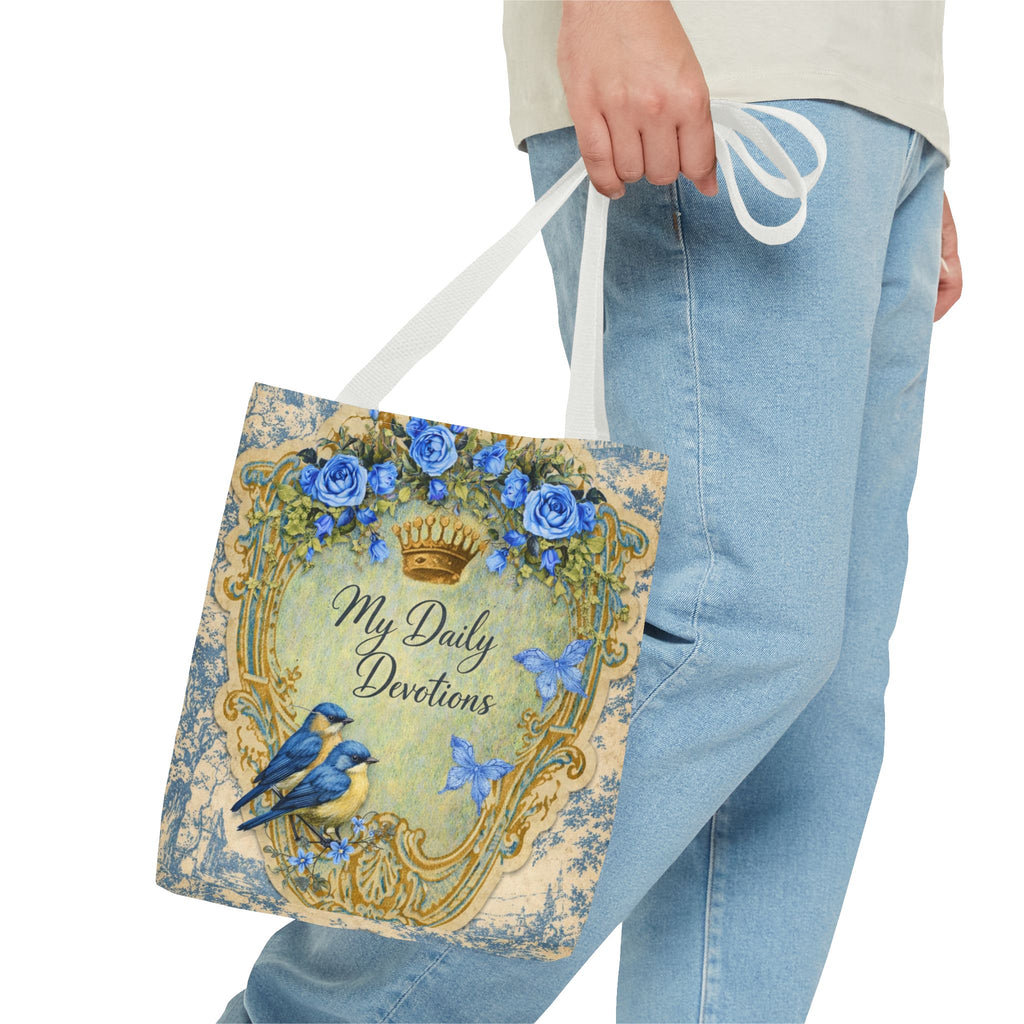 Daily Devotions Tote Bag | Bluebird Toile Bible Study Accessory | Christian Shoulder Bag